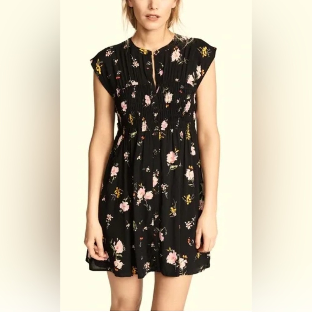 Free People Greatest Day Floral Smocked Mini Dress in Black - M